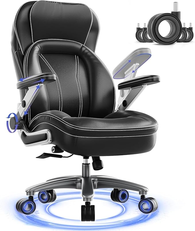 Big and Tall Office Chair, 600lbs Heavy Duty Desk Chair with 5D Arms, Adjustable Lumbar Support & Height, Tilt Function, PU Leather High Back Ergonomic Executive Computer Chair