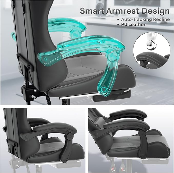 Athena Collection Gaming Chair, Ergonomic Gaming Chair with Footrest & Headrest Lumbar Support, Height Adjustable Swivel Computer Chair Office Chair Adults(Carbon Fiber Black)