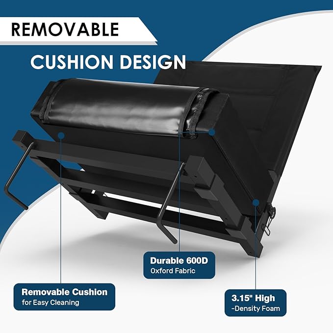 Stadium Seats with Back Support, Portable Bleacher Seat with Extra Thick Cushion, Folding Stadium Chair with Shoulder Strap, Removable Cushion and Storage Pocket for Sports Events