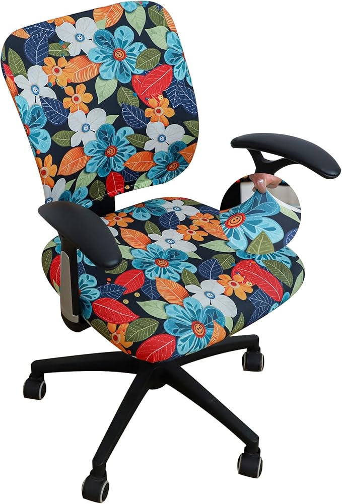 FORCHEER Split Office Chair Covers Floral Two Pieces Stretch Separated Desk Chair Slipcover Washable