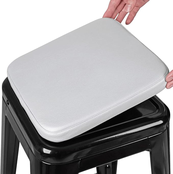 SINOSSO Modern Faux Leather Bar Stool Cushion 1 Piece, Leathaire Magnetic Small Chair Pad for Cafe Bistro Stackable Metal Stool (Square, Light Gray, 1)
