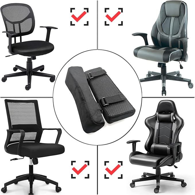 Office Chair Armrest Covers, Set of 2 Comfortable Armrest Elbow Pillow (2 Black Armrest Pillow)