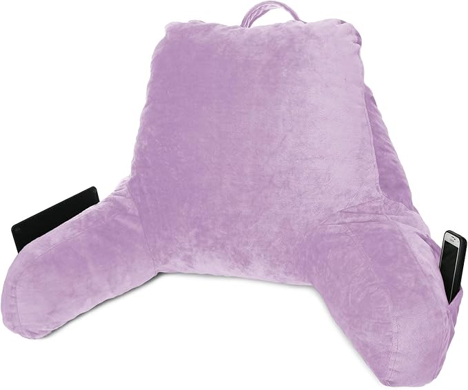 Clara Clark Reading Pillow with Shredded Memory Foam for Sitting Up in Bed and Couch, Back and Arms Adjustable Support for Adults & Teens Backrest Pillows for Reading, with Washable Cover Lavender