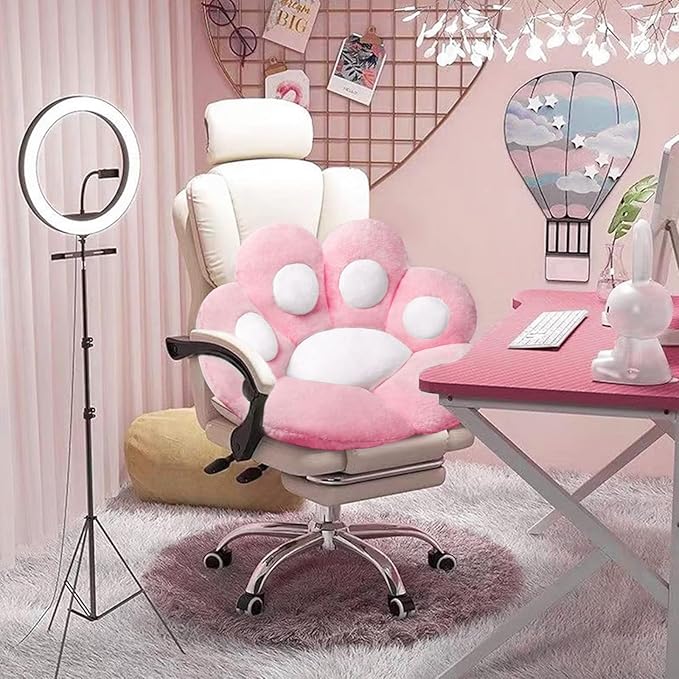 DOBUONO Cat Paw Cushion Kawaii Office Desk Chair Cushion Comfy Plush Cat Paw Shape Gaming Chair Cushion Bear Cute Seat Cushion for Girl, Kawaii Room Bedroom Decorate 28"x 24" (Pink)