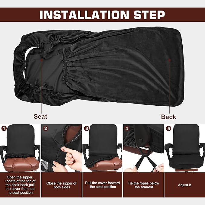 NeColorLife Velvet Office Chair Cover with Armrest Covers - Stretchable High Back Desk Computer Chair Slipcover for Large Rotating Boss Chairs (Large,Black)