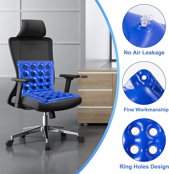 2-Pack Waffle Inflatable Seat Cushions with Pump, 18 Inch Beige 16-Hole Air Cushion for Pressure Relief, Wheelchair, Office Chair, Car Seat & Travel (Blue&Beige)