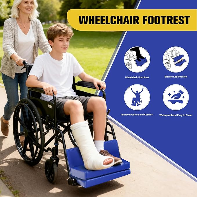 JZHLLA Adjustable Wheelchair Footrest High Density Foam Wheelchair Leg Rest Waterproof PU Leather Wheelchair Foot Support Soft Leg Cushion Protector for Home Hospital