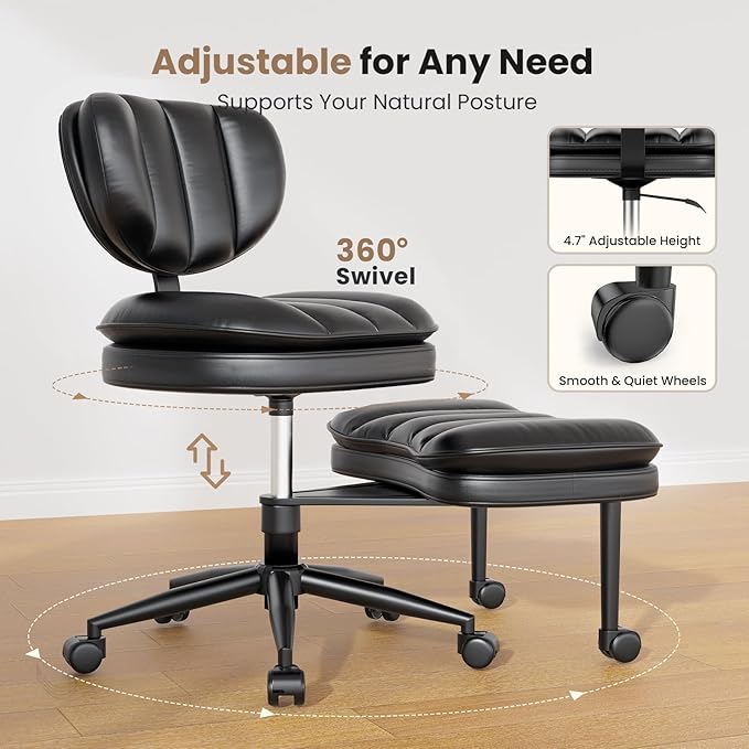 HOMRELEXA Extra-Wide & Tall Cross-Legged Office Chair – Deeply-Padded Cloud Seat, Ergonomic Back Support, Adjustable Height for ADHD & Meditation, Black