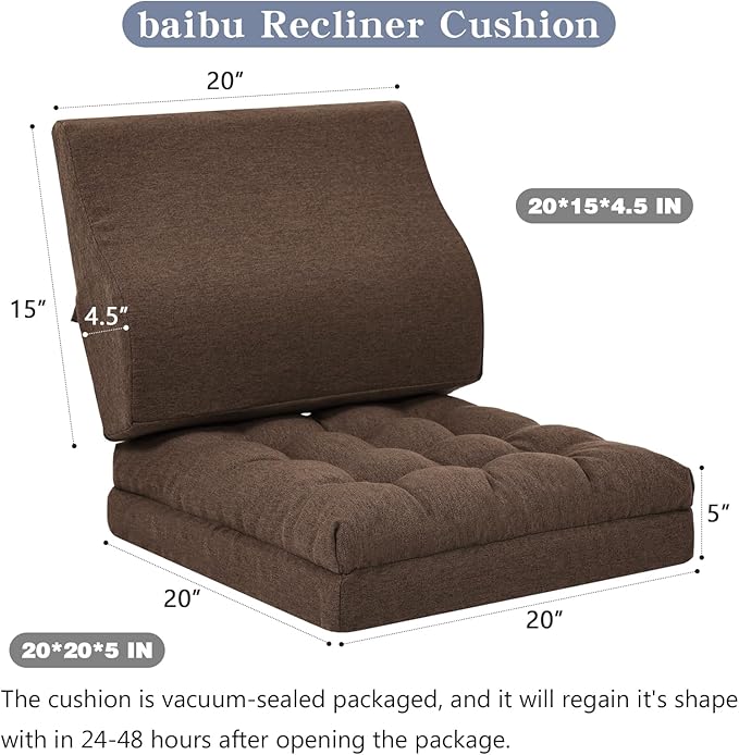baibu Extra Large Memory Foam Recliner Cushions with Lumbar Support Pillow for Elderly, 20x20x5 Inch Thick Dual-Layer Patent Design Non-Slip Recliner Seat Cushion for Reduce Hip & Lumbar Pain, Brown