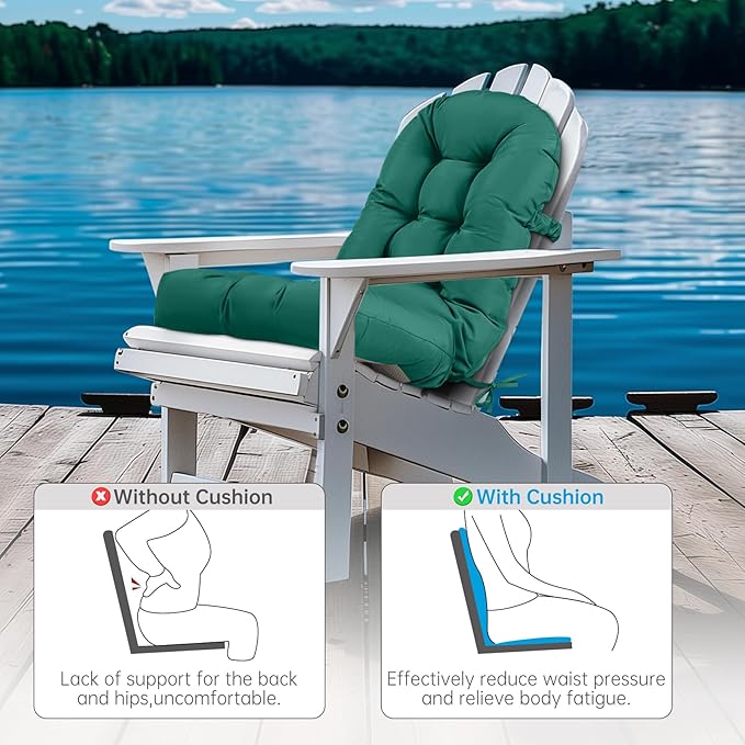 Adirondack Chair Cushion Waterproof Rocking Chair Cushion, Tufted High Back Patio Chair Cushions with Anti-Slip Ties for Rocking Chairs,Adirondack Chair,Patio Furniture (Green)