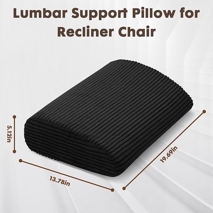 Large Lumbar Cushion Lumbar Support Pillow, Ergonomic Lumbar Pillow with Machine Washable, Help Relieve Pain of Back, Lumbar, Tailbone and Sciatic Nerve Support. (Black)