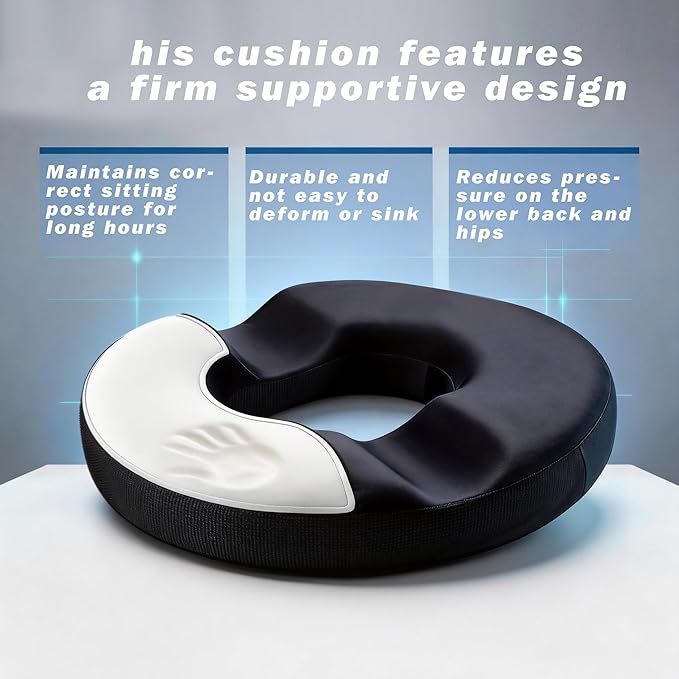 Donut Pillow Seat Cushion for Tailbone Pain Relief, Memory Foam Coccyx Cushion with Ergonomic Cutout, Non-Slip & Washable, Hemorrhoid Support for Office Chair, Car, Postpartum Sitting