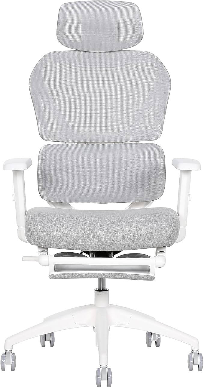 Living Style S-850 Heated Ergonomic Mesh Swivel Executive Massage Chair, Light Gray/White