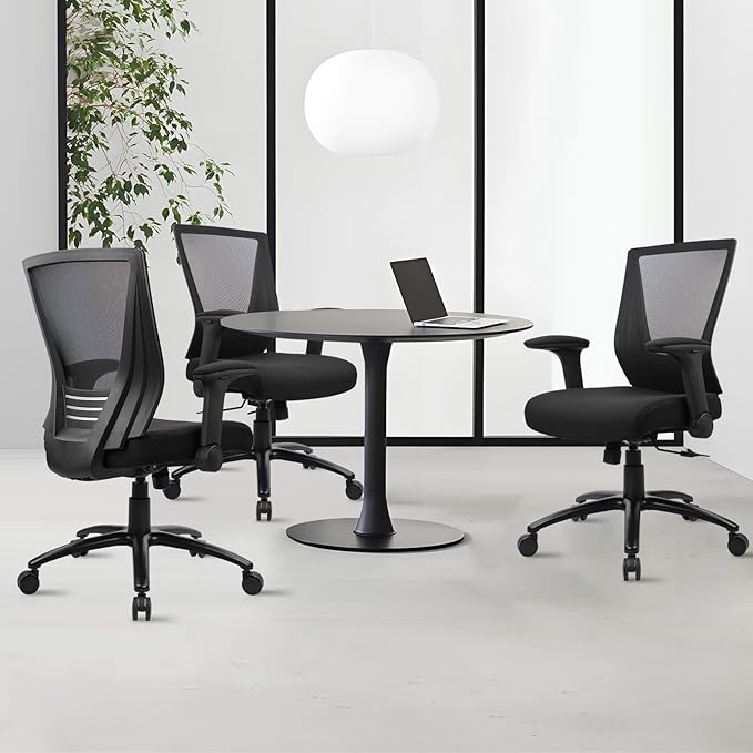 CLATINA Big and Tall Office Chair Heavy Duty Ergonomic Desk Chair 500lbs with Flip-up Arms & Wide Thick Seat Cushion Home Executive Swivel Mesh Chair for Study, Conference, Black, 12 PK