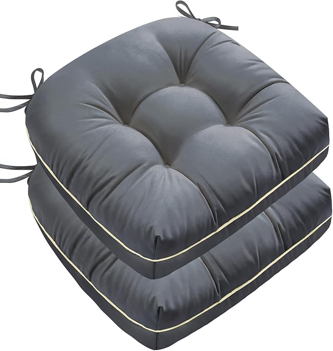 1 MIDDLE ONE Outdoor Chair Cushions Set of 2, Outdoor Cushions for Patio Furniture and Wicker Chair, Memory Foam Patio Seat Cushion Pads with Ties, 19 x 19 Inch (Grey)