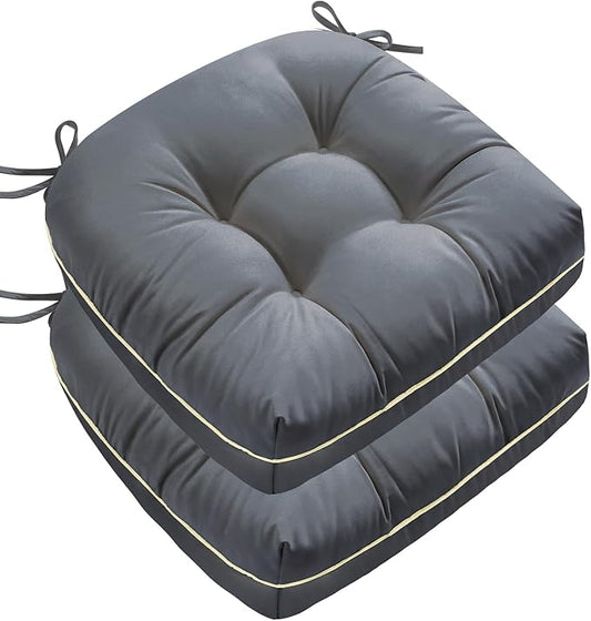 1 MIDDLE ONE Outdoor Chair Cushions Set of 2, Outdoor Cushions for Patio Furniture and Wicker Chair, Memory Foam Patio Seat Cushion Pads with Ties, 19 x 19 Inch (Grey)