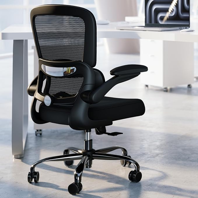 TRALT Ergonomic Office Chair - Desk Chair with Adjustable Lumbar Support Computer Chair - Mesh Comfy Chair with Flip-up Armrests - Gaming Chairs for Adults Home Office (Mesh, Black)