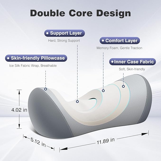 urnexttour Neck Cervical Pillow Cervical Traction Device Lumbar Support Memory Foam Roll Pillow Muscle Relief Shoulder Pain Relaxer Grey