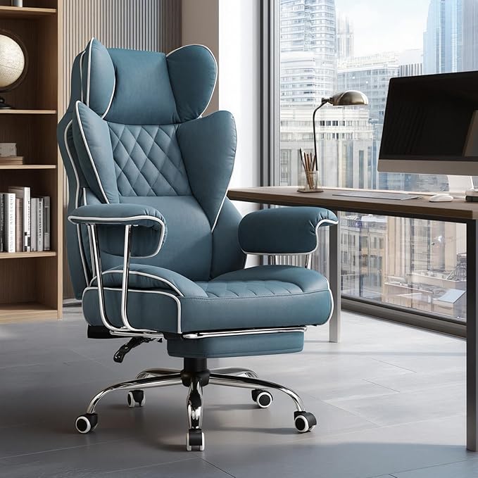 GTPLAYER Gaming Chair,Office Chair with Pocket Spring Lumbar Support, Ergonomic Comfortable Wide Office Desk Computer Chair with Outward Fixed Soft Armrests and Footrest (Fabric, Blue)