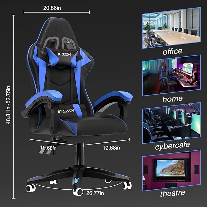 Racingreat Gaming Chair High Back, Ergonomic Computer Gamer Chair with Headrest and Lumbar Support, Racing Style Reclining Game Chair for Adults, Kids (Blue-Black)