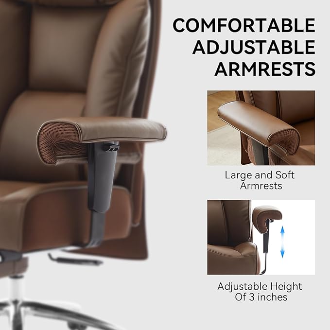 Efomao Big and Tall Office Chair 400lbs - Heavy Duty Executive Desk Chair with Foot Rest & 23" Wide Seat - High Back Ergonomic Leather Computer Chair for Heavy People, Home Office, Brown