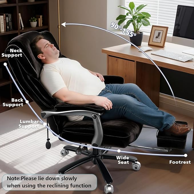 WAILOR 600lbs Big and Tall Office Chair for Heavy People,Heavy Duty Comfy Executive Office Desk Chair with Adjustable Lumbar Support,High Back Reclining Fabric Computer Chair