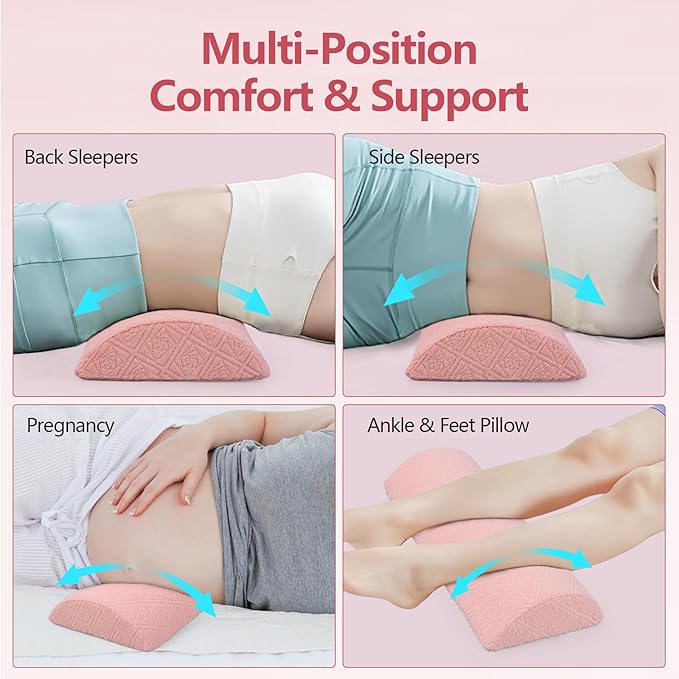 Cozyhealth - 2.95" H*18.7" L - Soft Small Lumbar Pillow for Sleeping, Memory Foam Back Lumbar Support Cushion for Lower Back Pain Relief Bed Waist Sleep Support Pillow for Side, Back (Pink, Small)