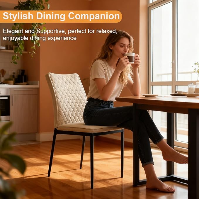 Lightdot Dining Chairs Set of 2, Velvet Comfortable Seats, Mid-Century Modern Living Room Chairs, Upholstered Kitchen Chairs with Wooden Legs and Padded Seat for Bedroom Office, Easy Assembly, Beige