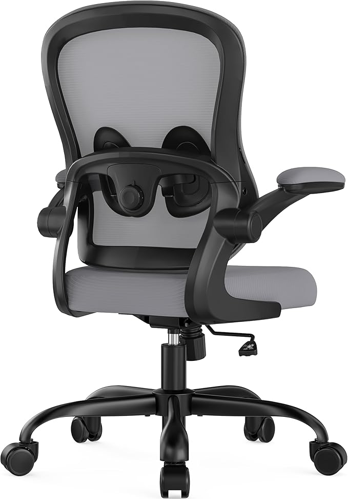 Office Chair Ergonomic Desk Chair - Mesh Comfy Home Desk Office Chairs with Wheels Adjustable Lumbar Support Flip up Armrest Executive Rolling Swivel Teacher Task Computer Chair Gray