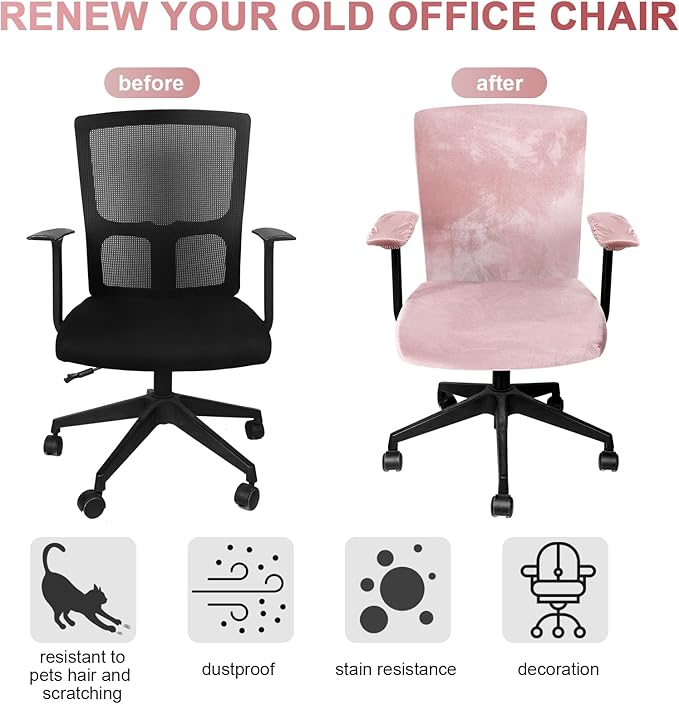 Tallew 4 Pcs Office Chair Covers Set Computer Universal Protective Stretchable Chair Seat Covers Desk Armrest Slipcovers Pads Office Cushion Backrest for Rotating(Light Pink)