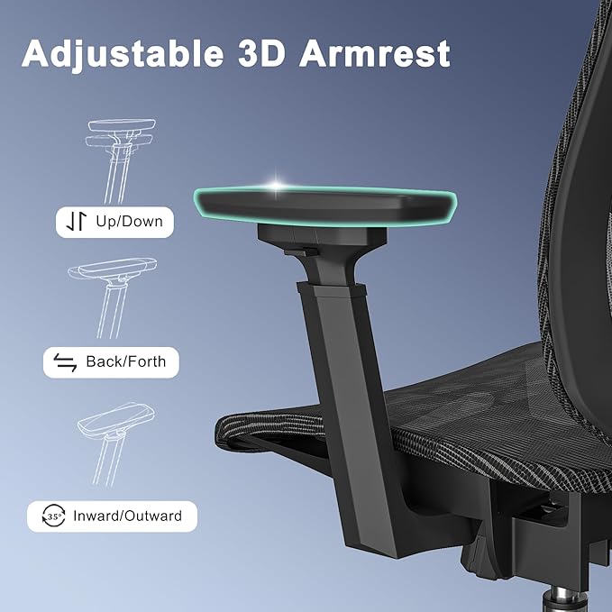 Logicfox Ergonomic Office Chair for Long Hours – Advanced Lumbar Support, 3D Adjustable Armrests & Headrest, High-Back Mesh Chair Designed for 8–10H Daily Comfort (Up to 300 lbs)