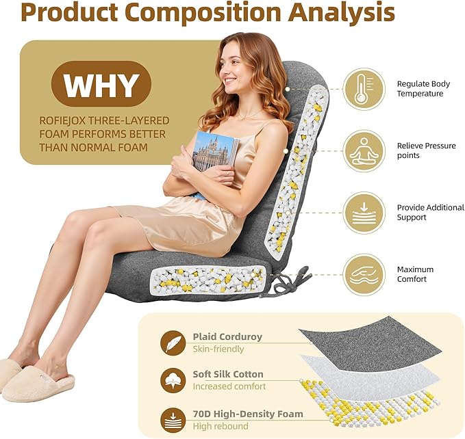 Rocking Chair Cushion - Lola Cotton-Linen Fabric, High-Density Sponge, Durable Comfort Non-Slip Bottom Tufted Seat Pads with Ties, Lola︱Slate Gray, 44x19x4 inch