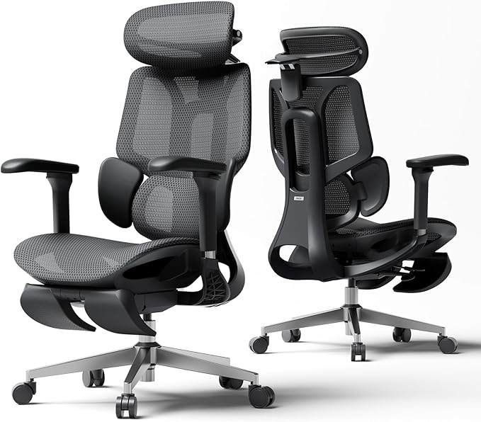 Hbada E3 Air 2026 Ergonomic Office Chair, 3-Zone Lumbar Support, Comfy Home Office Chair with Auto Recline, 4D Headrest & Armrests, 140° Tilt for Work & Relax with Footrest, Black with Footrest