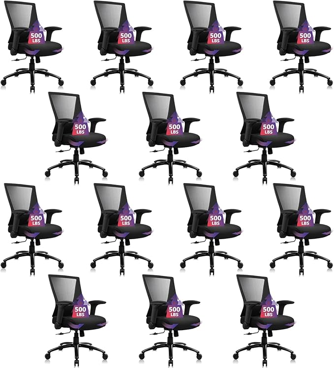 CLATINA Big and Tall Office Chair Heavy Duty Ergonomic Desk Chair 500lbs with Flip-up Arms & Wide Thick Seat Cushion Home Executive Swivel Mesh Chair for Study, Conference, Black, 14 PK