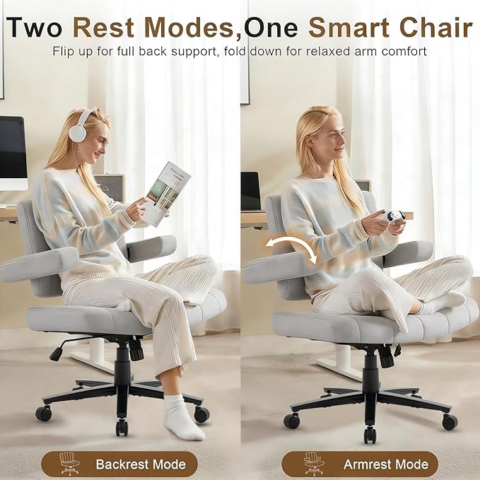 Vigosit Criss Cross Office Chair, Plush Oversized for Cross-Legged Sitting, Adjustable Arms & 360° Swivel Casters - for Home Office, Study, Gaming, Vanity, Comfortable Computer Chair(Grey)