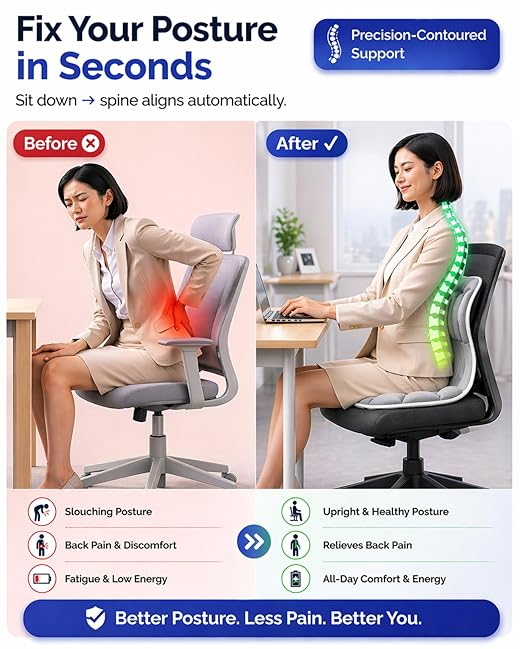 Ergonomic Lumbar Support Cushion for Back Support & Pain Relief | 6-Zone Pressure Distribution Posture Corrector for Office Chair, Car Seat, Desk, etc. | Great Mother’s Day Gift (Gray)