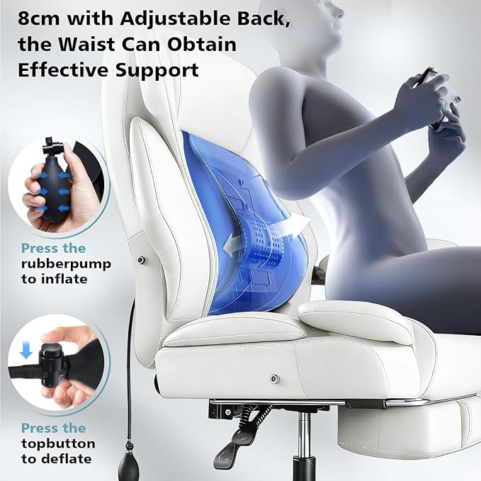 WAILOR 600lbs Big and Tall Office Chair for Heavy People,Heavy Duty Comfy Executive Office Desk Chair with Adjustable Lumbar Support,High Back Reclining PU Leather Computer Chair (Classic, White)