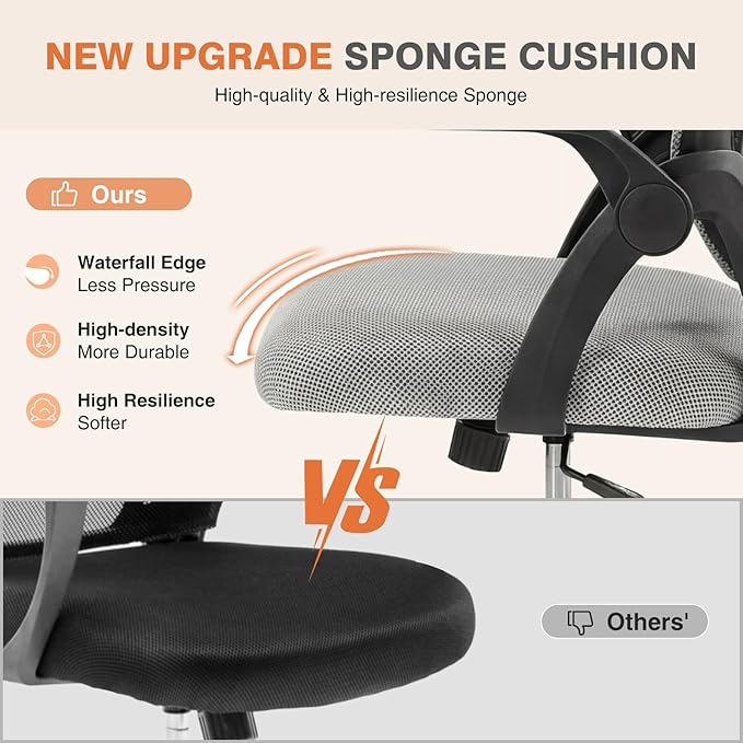 Sweetcrispy Home Office Managerial Executive Chair, Ergonomic Mesh Adjustable Swivel Mid-Back Computer Desk Chair with Comfortable Lumbar Support, Comfy Arms for Bedroom,Study,Blak&Grey