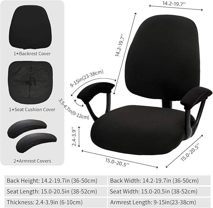 Stretchable Split Office Chair Seat Covers - Universal Stretch Computer Chair Slipcover - Washable Rotating Backrest Coverings & Cushion Protectors & Armrest Covers for Dogs, Cats, Pets, Yellow