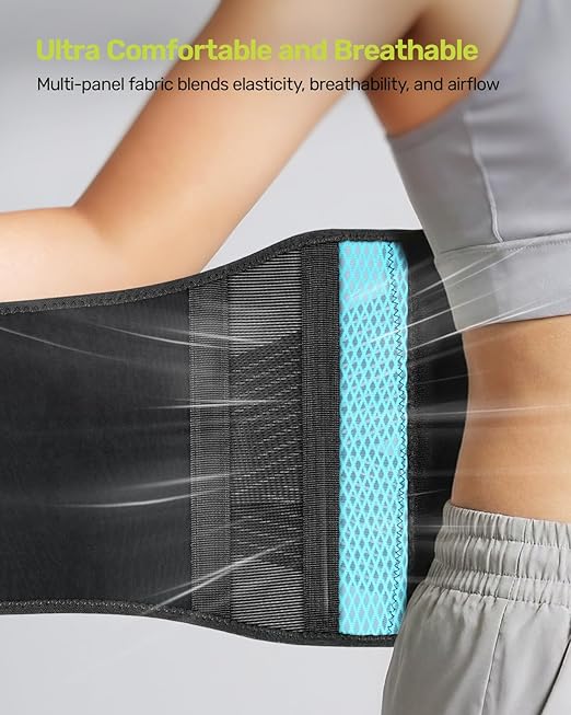 Rakiie Slim Back Brace for Lower Back Pain Relief, Lightweight & Breathable Back Support Brace for Men Women, Ergonomic Light Lumbar Support for Everyday Wear, Sky Blue S