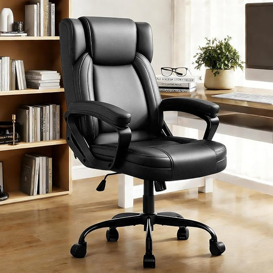 WAYTRIM Office Chair Home Office Desk Chair Comfy High Back Swivel Computer Chair Leather Managerial Executive Rolling Chair with Lumbar Support, Adjustable Height