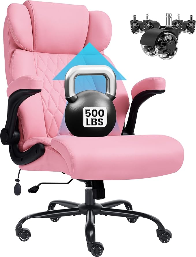 500lbs Big and Tall Office Chair Adjustable Lumbar Support for Back Pain, Extra Wide Seat Executive Office Chair Thick Armrest Pad, Heavy Duty Base&Upgraded Wheels, Ergonomic Comfy Computer Desk Chair