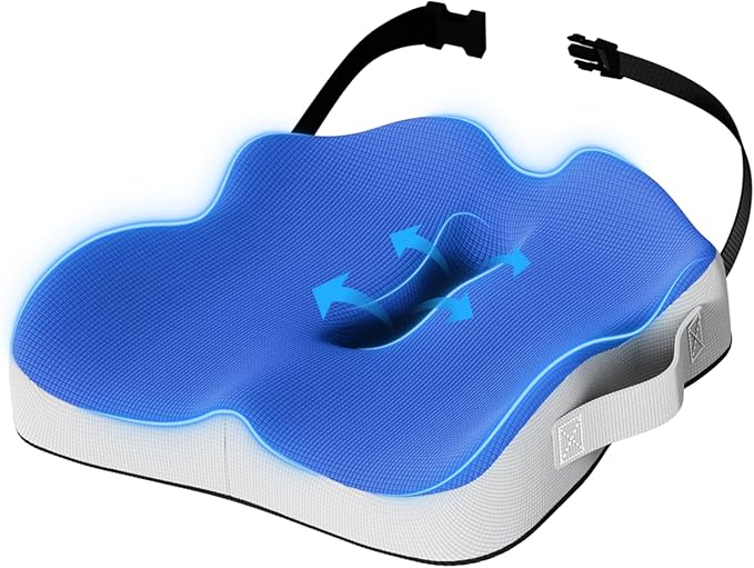 Car Seat Cushion, Extra Large Memory Foam Cushion with Adjustable Strap for Truck Drivers & Long Driving, Orthopedic Sciatica and Tailbone Pain Relief, Comfort Support for Travel Essentials