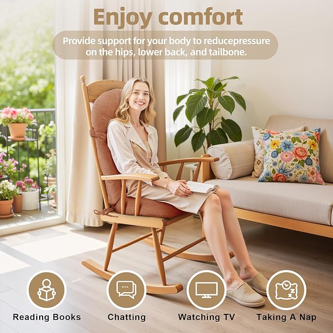 Rocking Chair Cushion - Corduroy Fabric, High-Density Sponge, Durable Comfort Non-Slip Bottom Tufted Seat Pads with Ties, Corduroy︱Brown, 44x19x4 inch