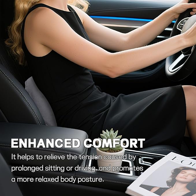 wuyaoyao Lumbar Support Pillow for Car, Memory Foam Auto Seat Lower Back Support Cushion for Back Pain Relief, Ergonomic Comfortable Driving Seat Lumbar Pillow, Universal Car Accessories (Dark Gray)