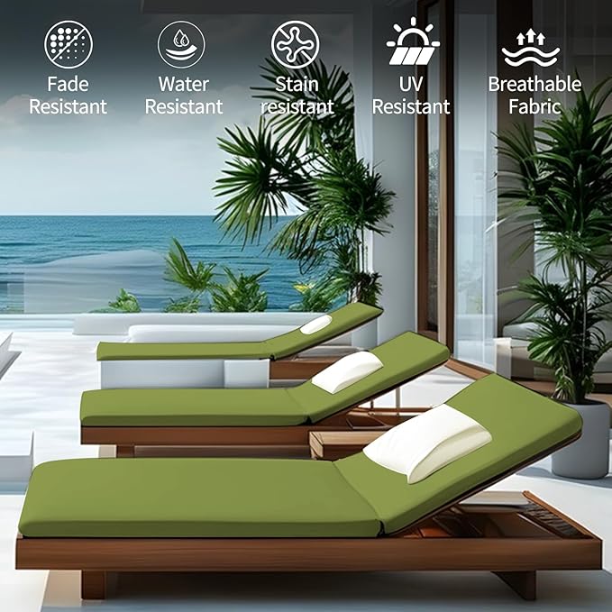 Outdoor Chaise Lounge Cushions for Patio, 72"x22"x3" Lounge Chair Cushions Set of 2, Waterproof Replacement Seat Cushions for Outdoor Furniture