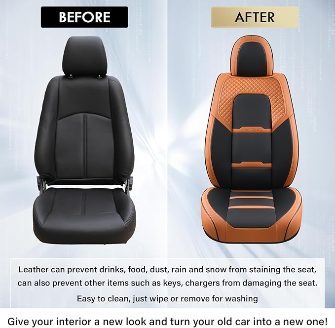 Coverado Car Seat Covers Front Seats, 2 Piece Car Seat Protector with Removable Headrest, Nappa Leather Breathable Front Seat Cushion Side All Wrapped Universal Fit Truck Automotive Most Cars Brown