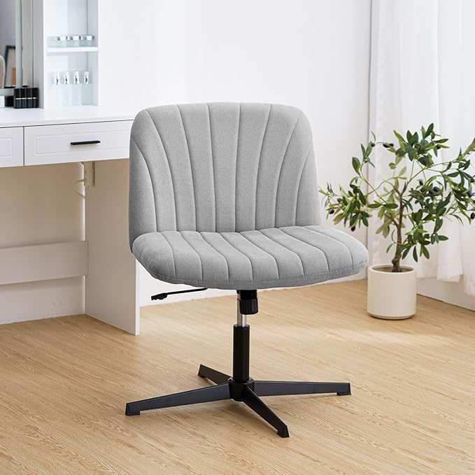 HOFFREE Criss Cross Chair Cross Legged Office Chair Home Office Chair Ergonomic Armless Chair for Desk Grey