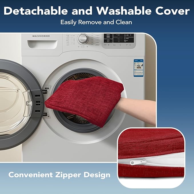 Chair Cushions for Dining Chairs, Non Slip Chair Pads with Ties and Washable Covers, Memory Foam Kitchen Chair Cushions Set of 4, 16"X16"X2.5", Red