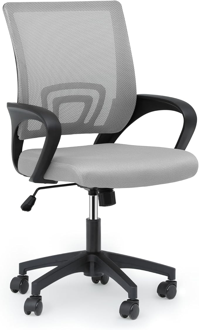 MoNiBloom Mesh Office Chair, Ergonomic Computer Chair for Adults, Rolling Swivel Mid-Back Desk Chair with Lumbar Support, Comfy Armrest for Home Office, Gaming, Light Gray